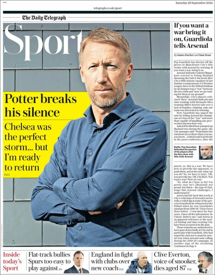Portada de Telegraph Sport (Reino Unido)