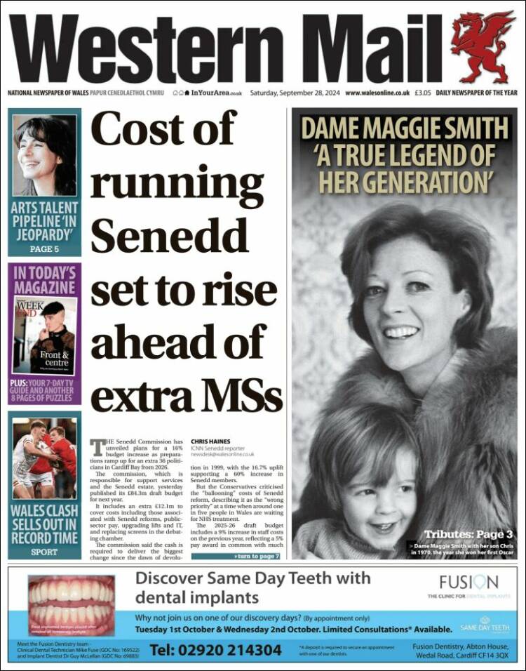 Portada de Western Mail (Reino Unido)