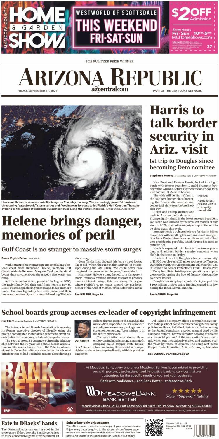 Portada de Arizona Republic News (USA)