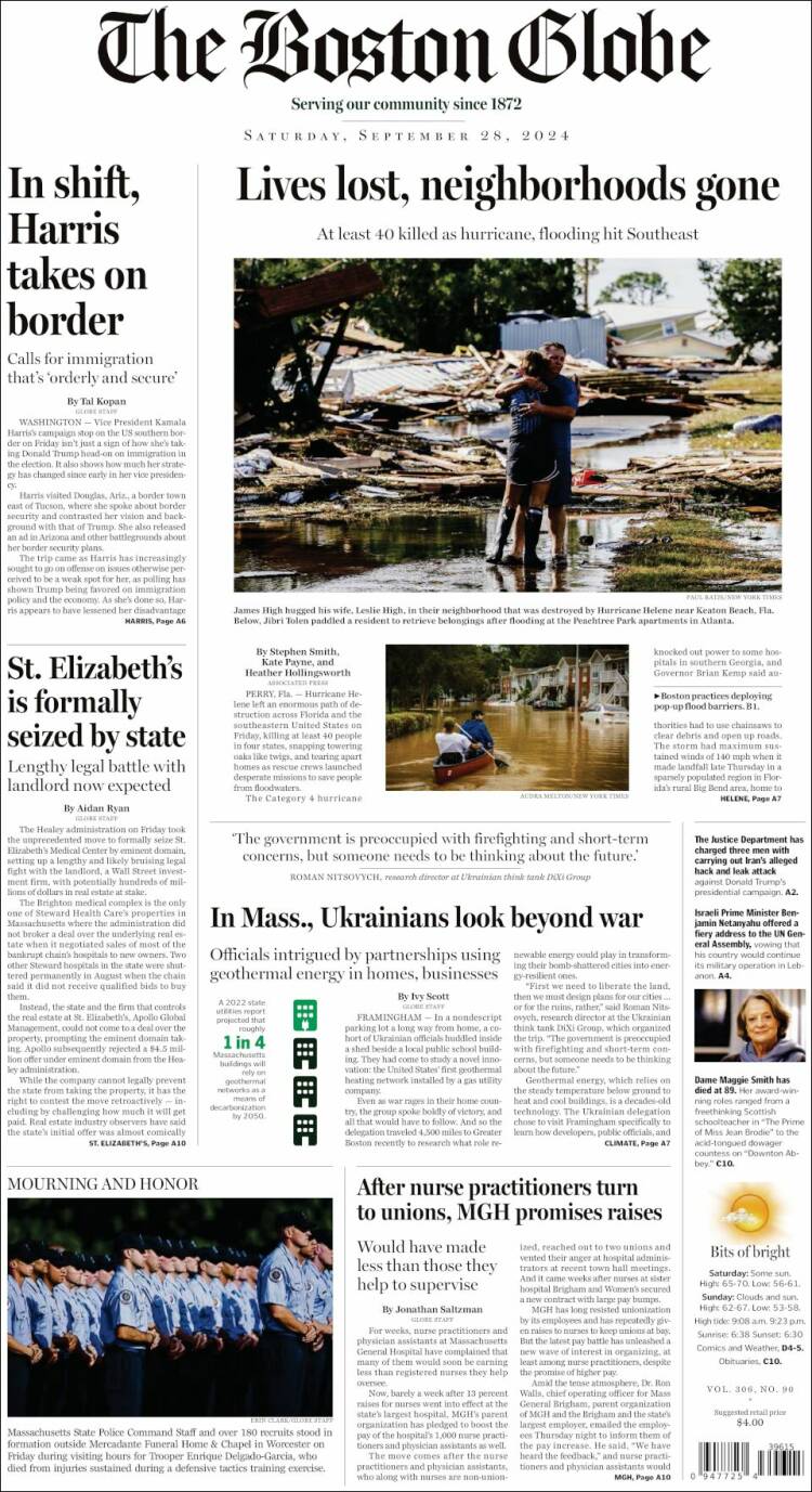 Portada de Boston Globe (USA)