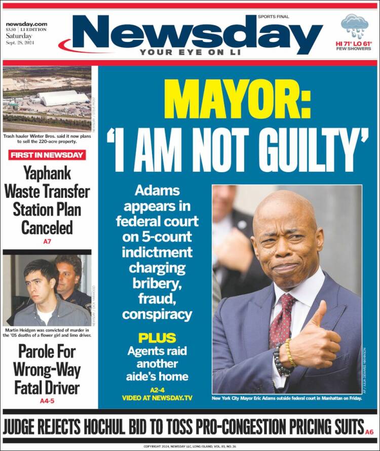 Portada de Newsday (USA)