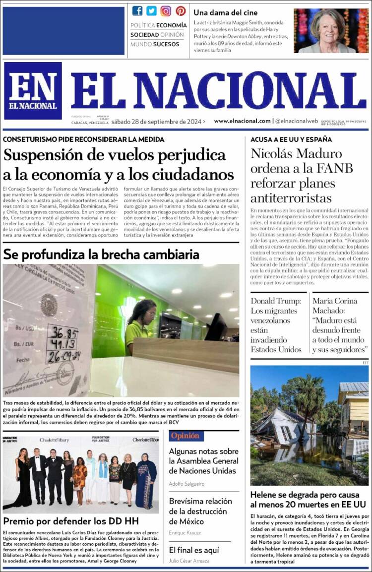 Portada de El Nacional (Venezuela)