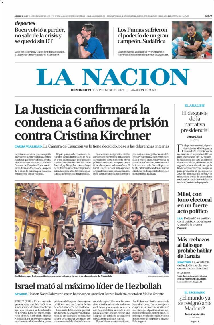 Portada de La Nación (Argentina)