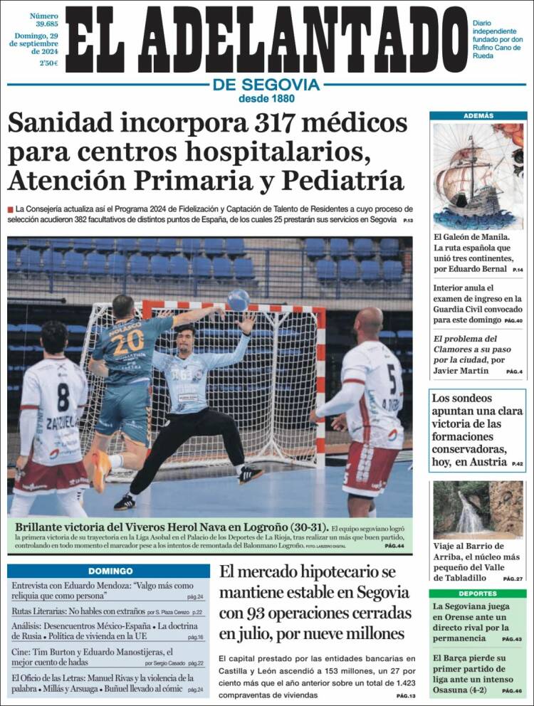 Portada de El Adelantado de Segovia (España)