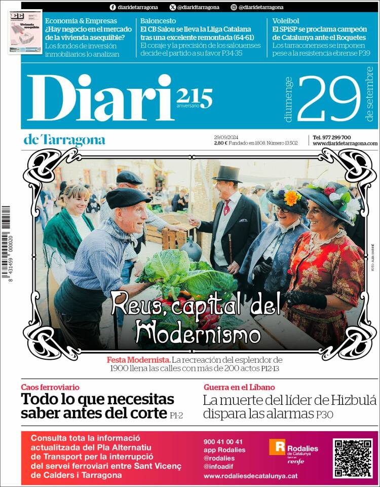 Portada de Diari de Tarragona (España)