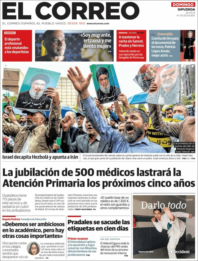Portada de El Correo - Guipuzcoa (España)