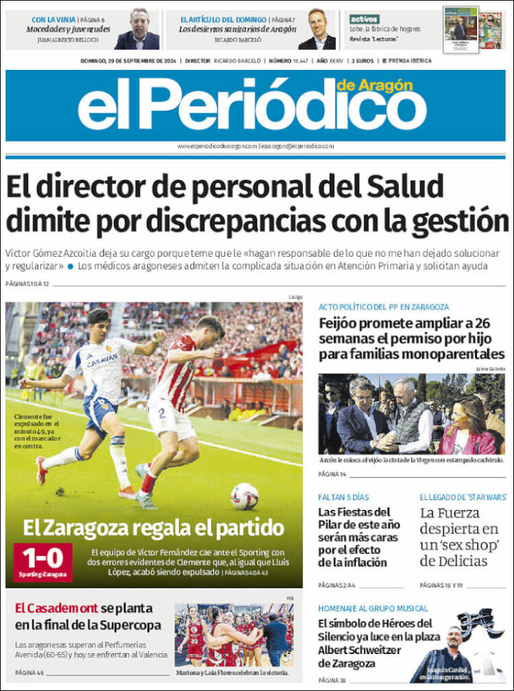 Portada de El Periódico de Aragón (España)