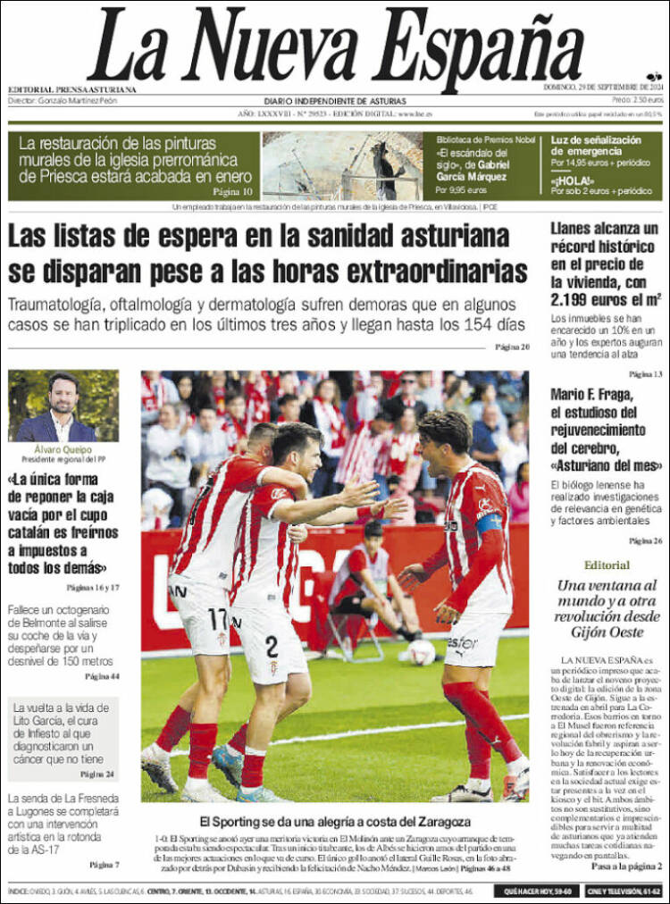 Portada de La Nueva España (España)