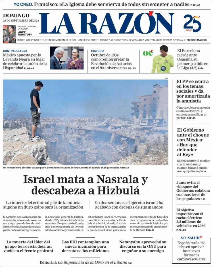 Portada de La Razón (España)