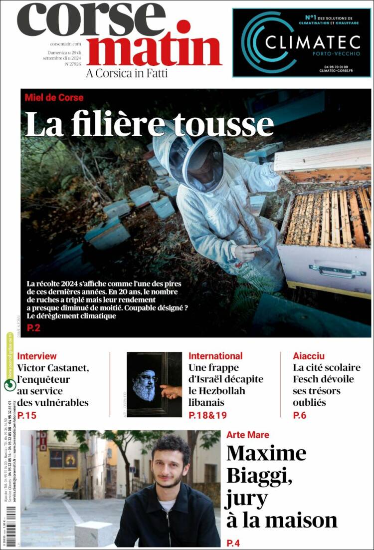 Portada de Corse-Matin (Francia)