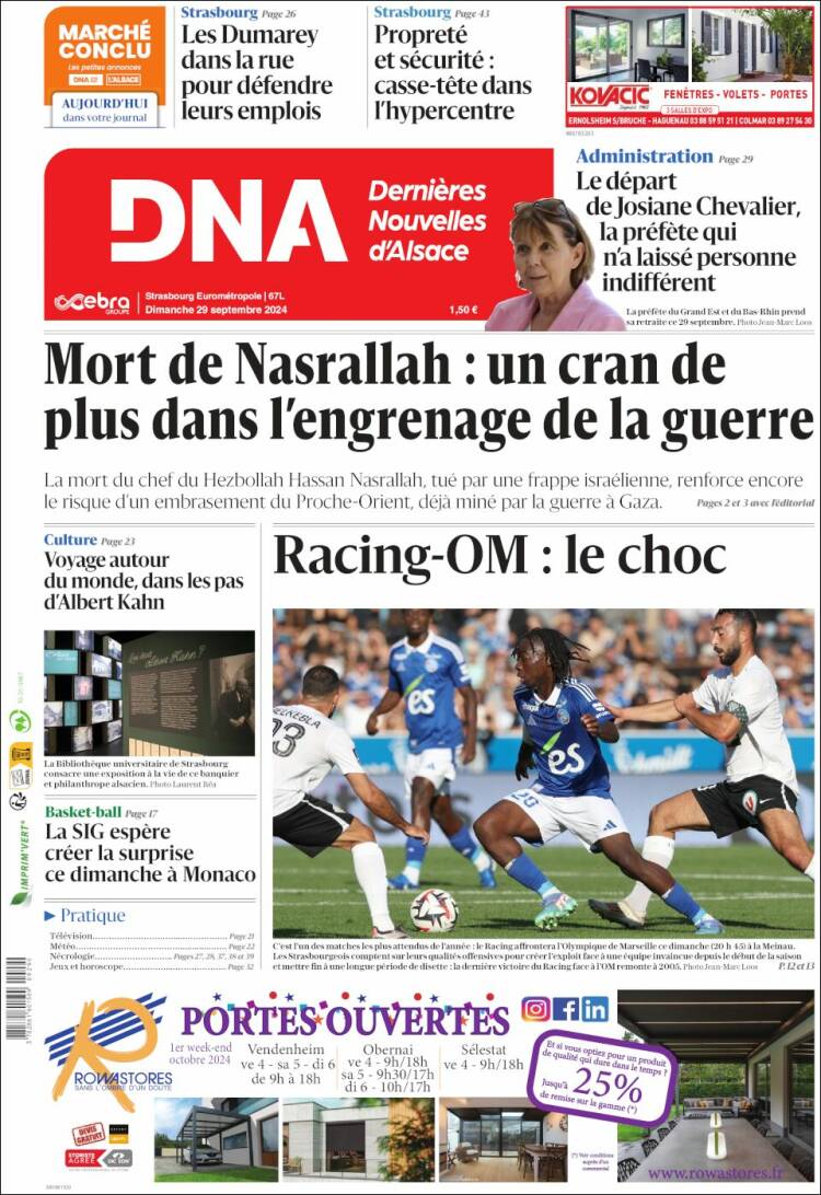 Portada de Les Dernières Nouvelles d'Alsace (Francia)