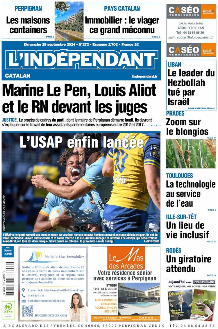Portada de Le Indépendant (Francia)