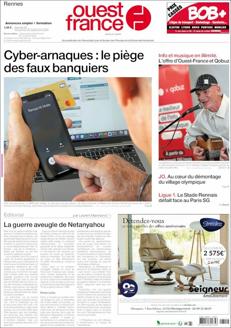 Portada de Ouest France (Francia)