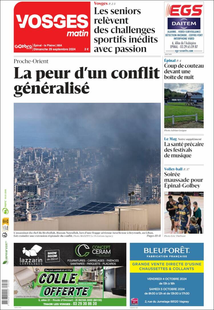 Portada de Vosges Matin (Francia)