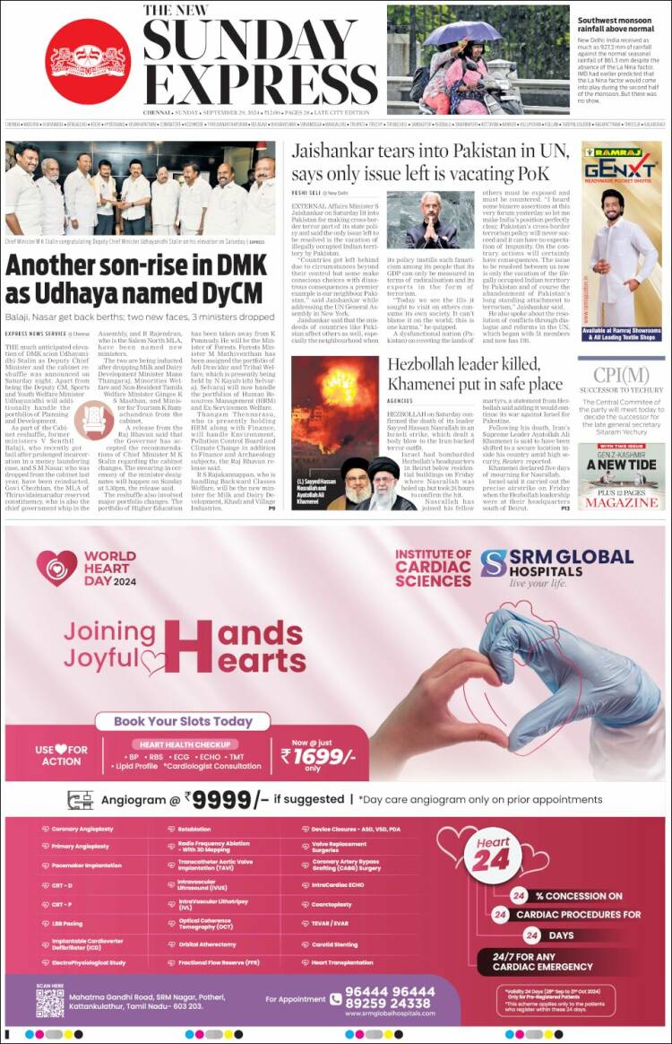 Portada de New Indian Express (India)