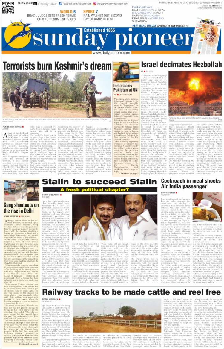 Portada de The Pioneer (India)