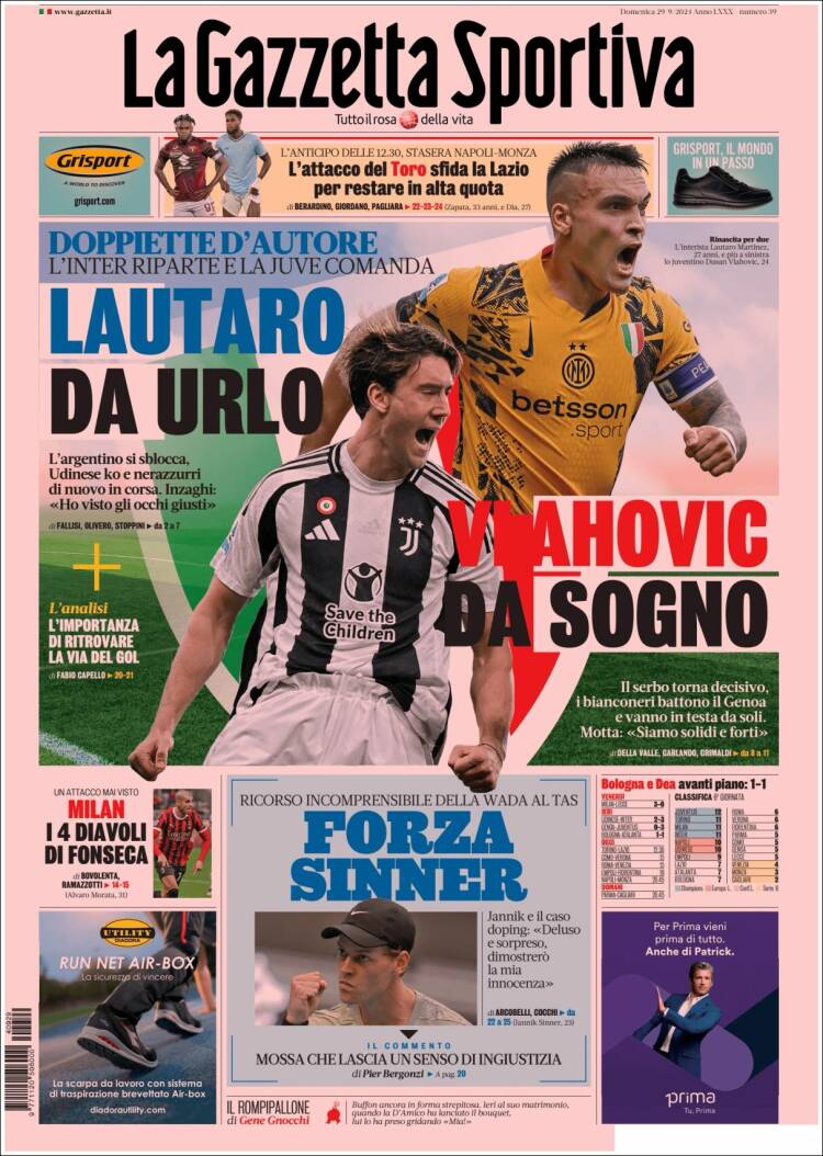 Portada de La Gazzetta dello Sport (Italia)