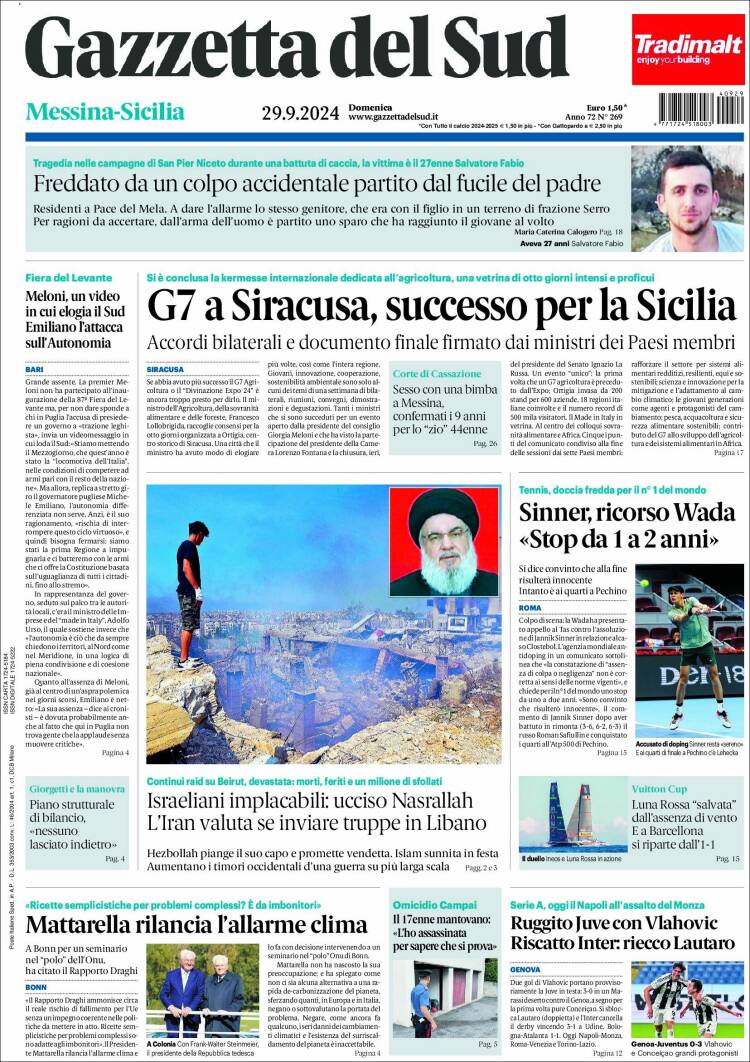 Portada de Gazzetta del Sud (Italia)