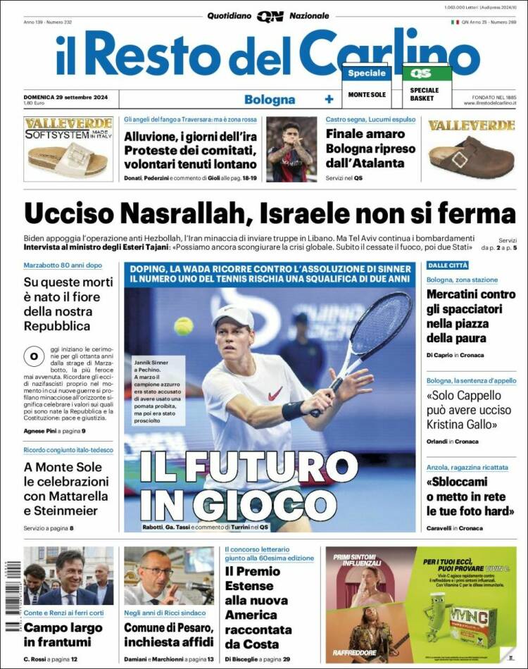 Portada de Il Resto del Carlino (Italia)