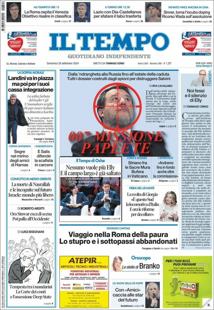 Portada de Il Tempo (Italia)