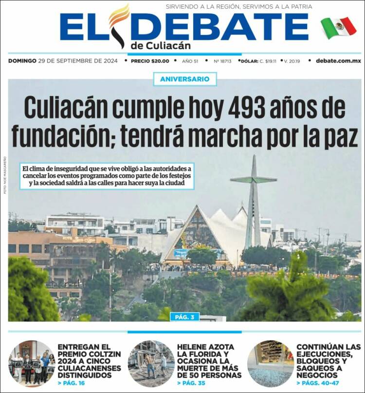 Portada de El Debate de Culiacán (México)