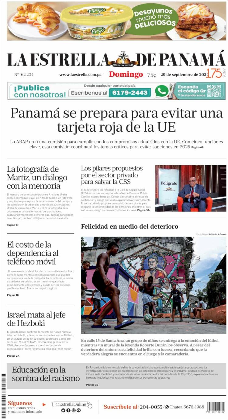 Portada de La Estrella de Panamá (Panam&aacute;)