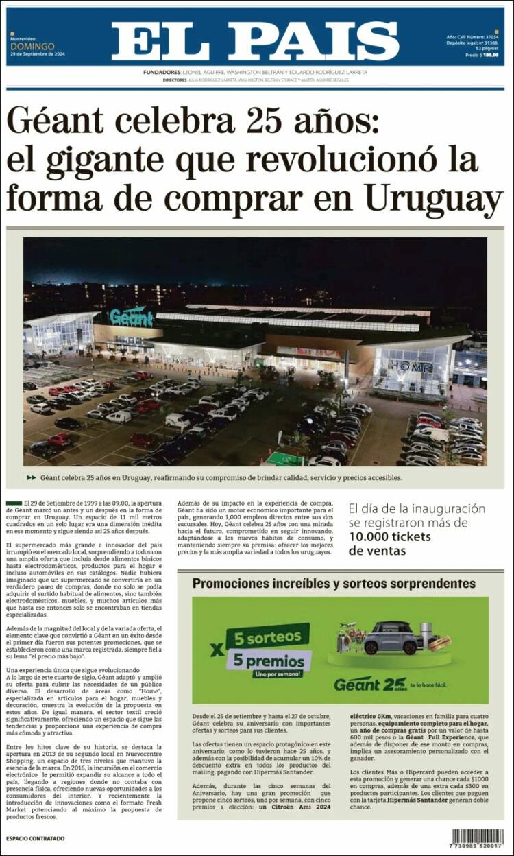 Portada de El País (Uruguay)
