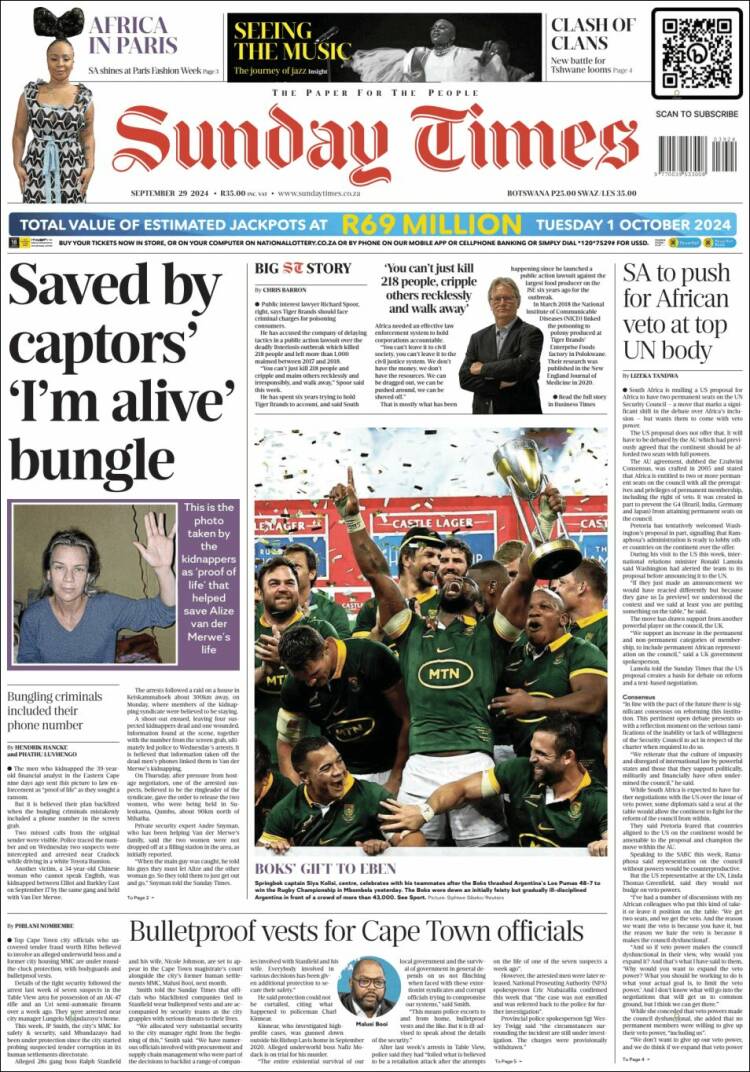 Portada de The Times (Sud&aacute;frica)