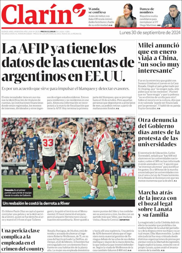 Portada de Clarín (Argentina)