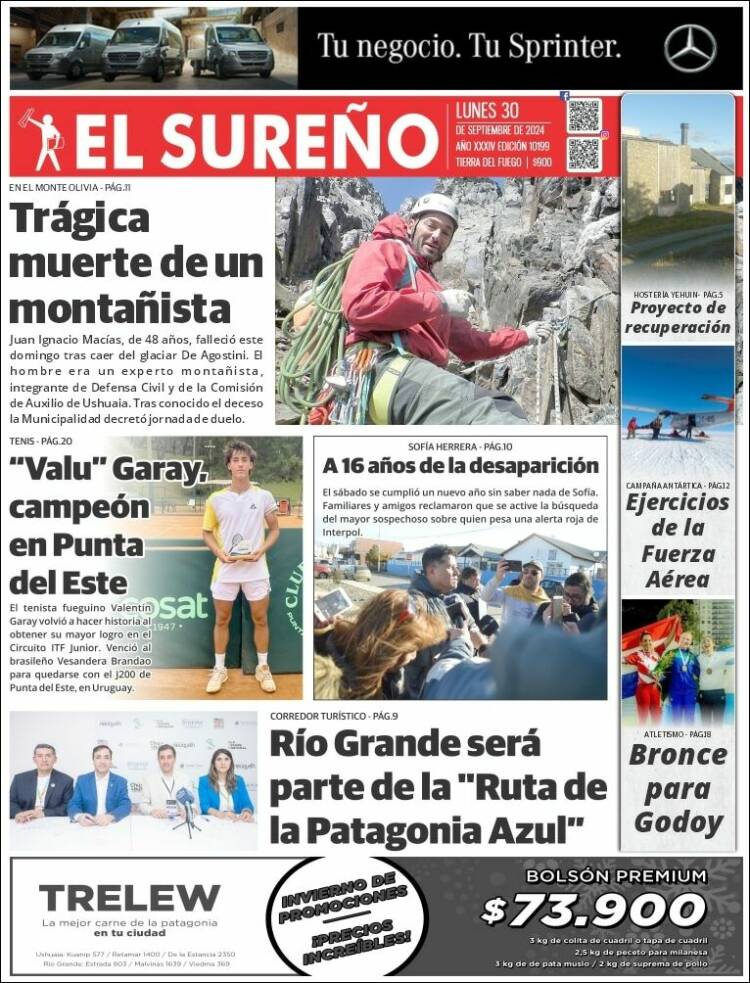 Portada de Diario El Sureño (Argentina)