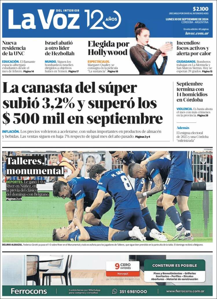 Portada de La Voz del Interior (Argentina)