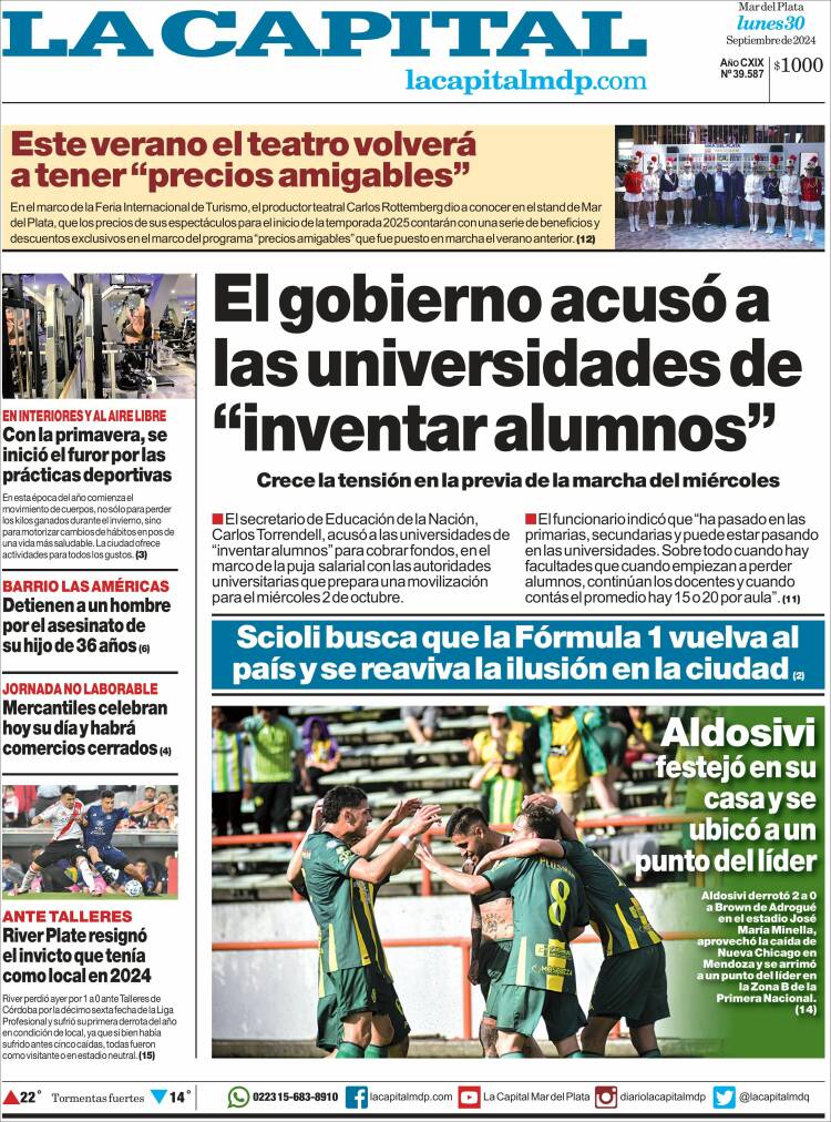 Portada de Diario La Capital - Mar del Plata (Argentina)