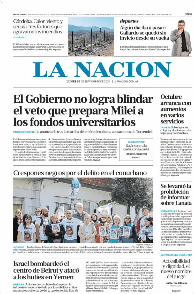 Portada de La Nación (Argentina)