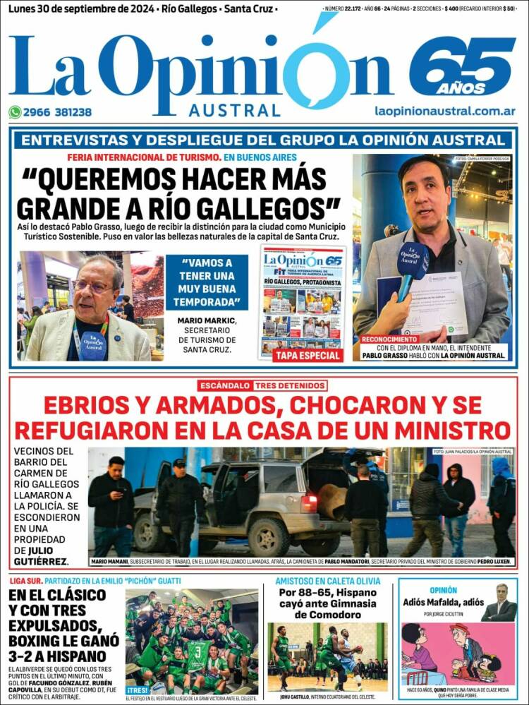 Portada de La Opinión Austral (Argentina)