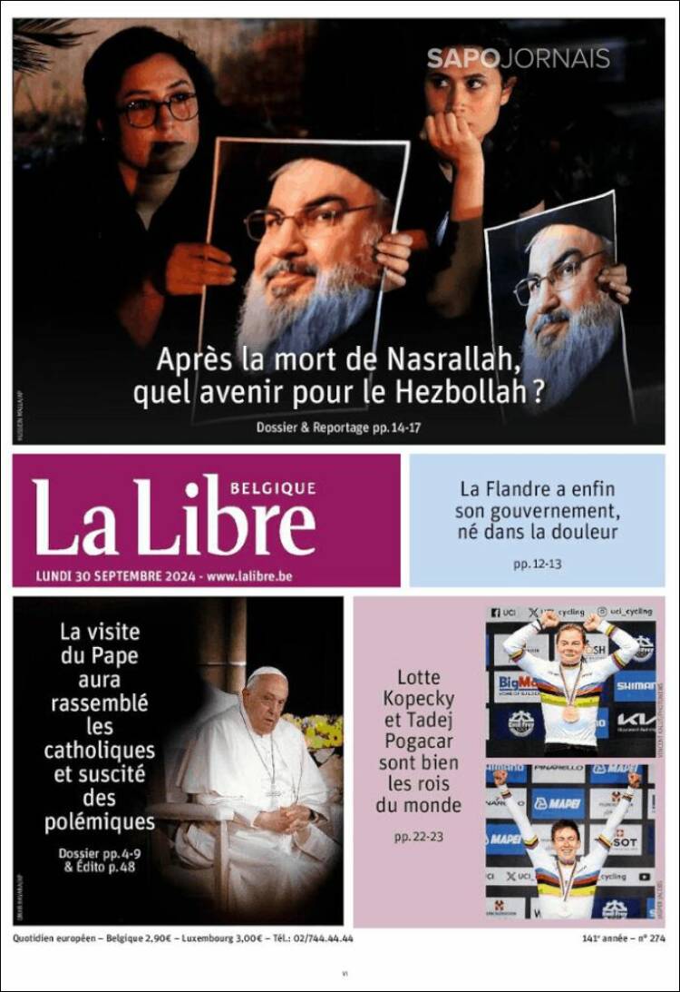 Portada de La Libre.be (B&eacute;lgica)
