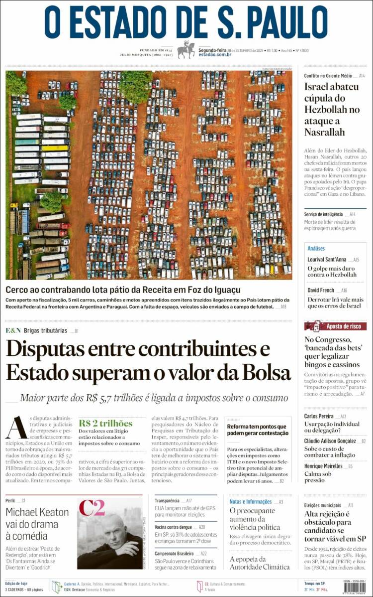 Portada de O Estado de São Paulo (Brasil)