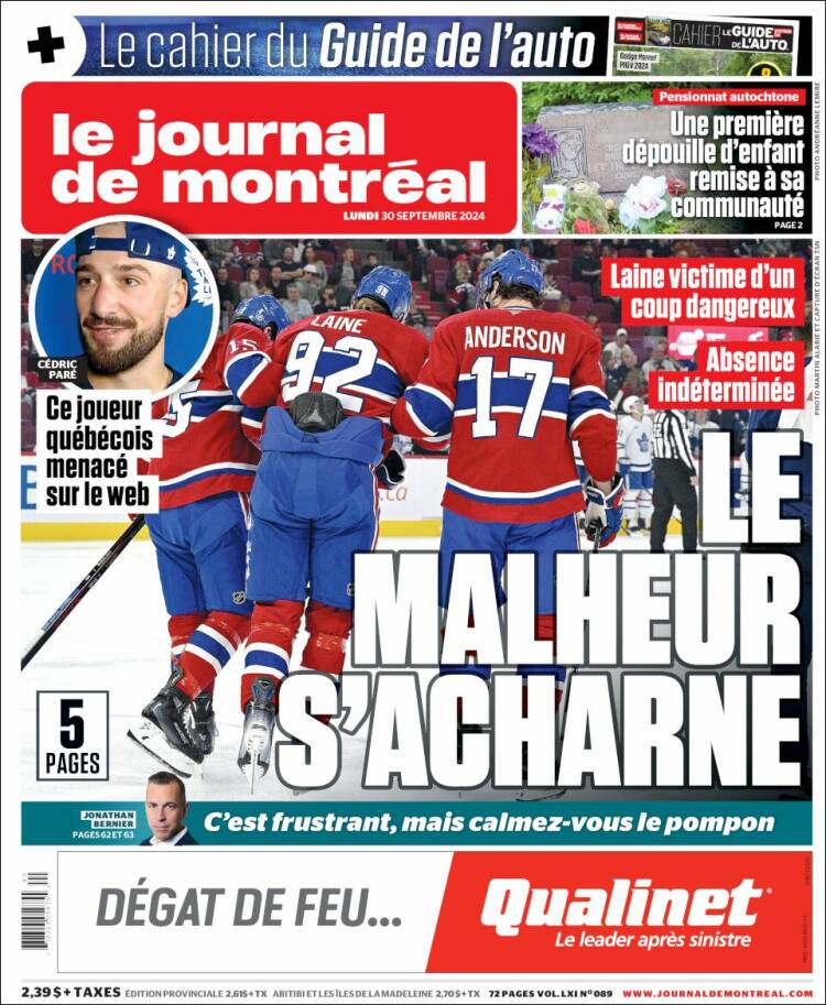 Portada de Le Journal de Montréal (Canadá)