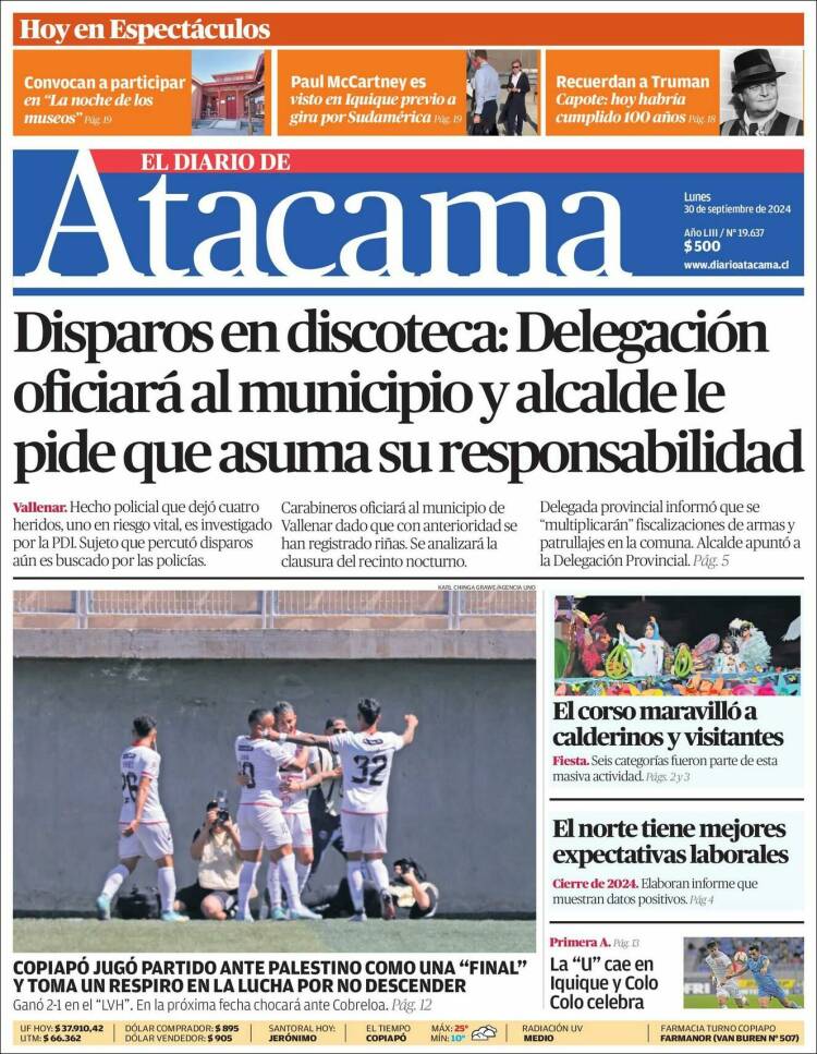 Portada de Diario de Atacama (Chile)
