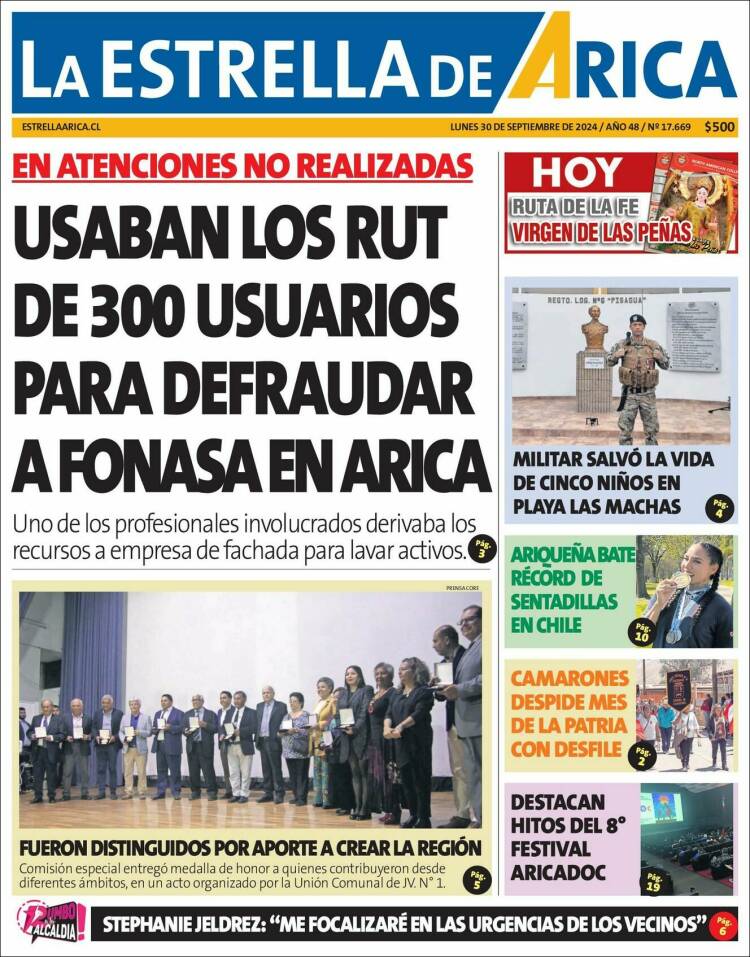 Portada de La Estrella de Arica (Chile)
