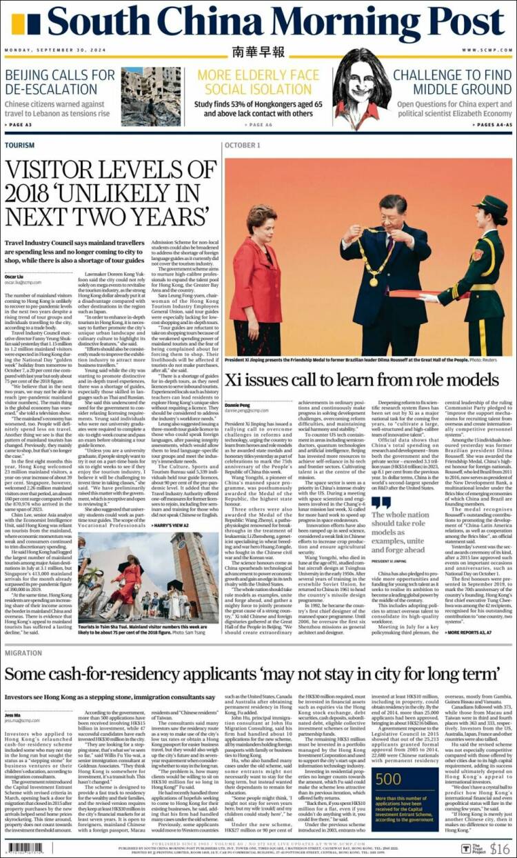 Portada de South China Morning Post (China)