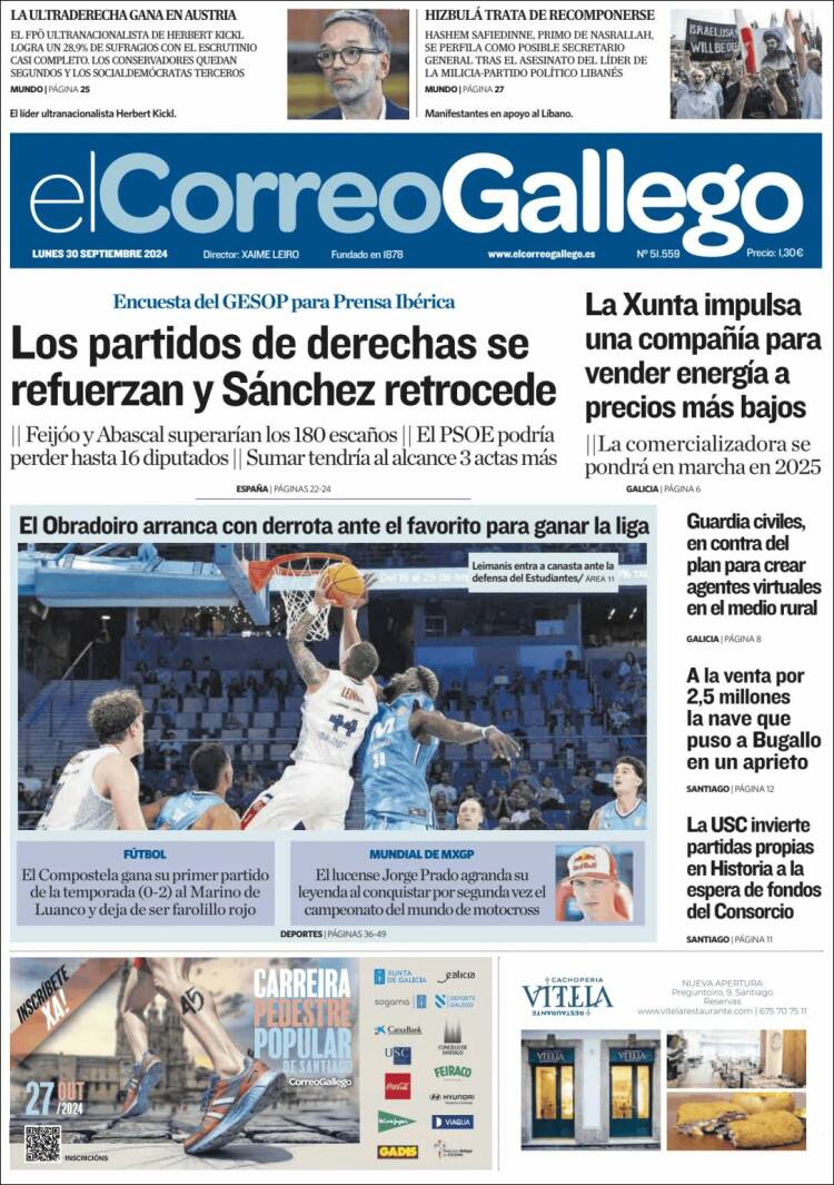 Portada de El Correo Gallego (España)