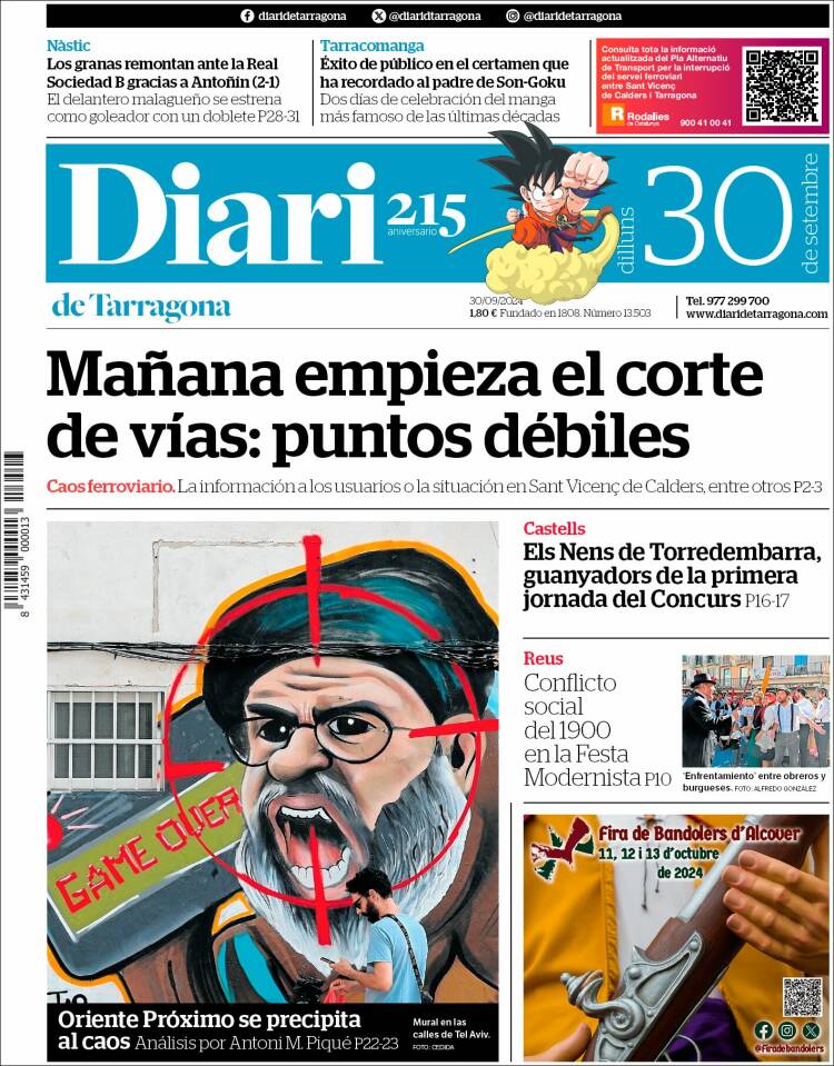 Portada de Diari de Tarragona (España)
