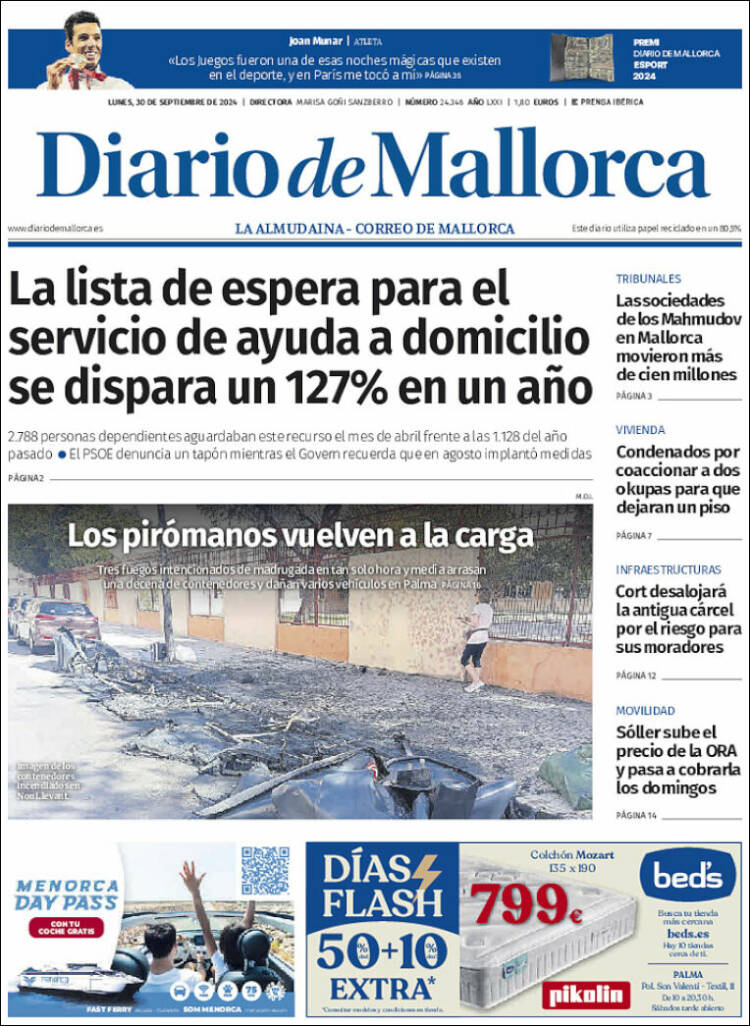 Portada de Diario de Mallorca (España)