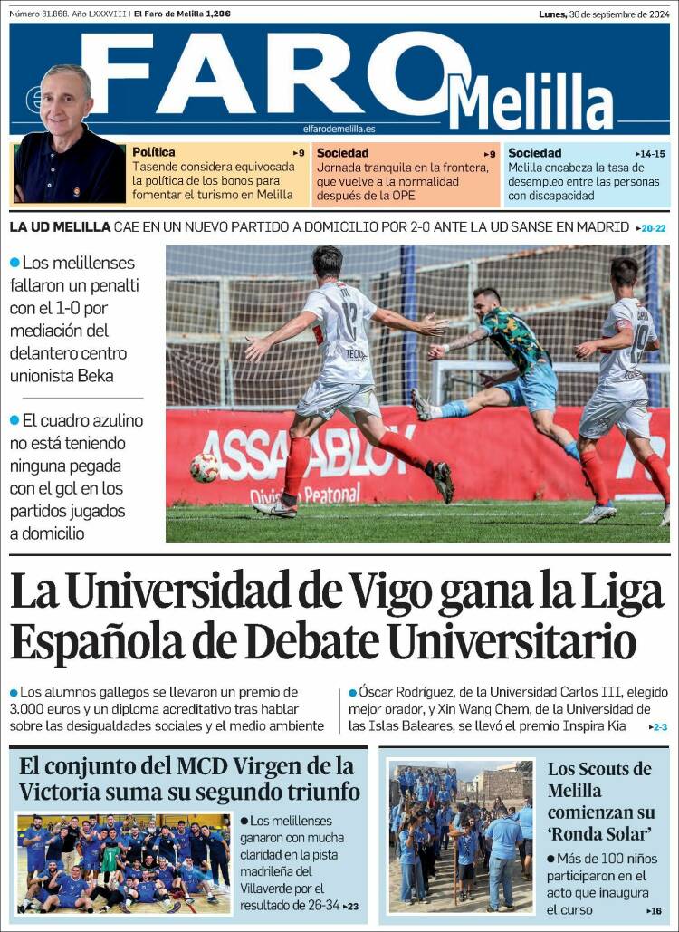 Portada de El Faro de Melilla (España)