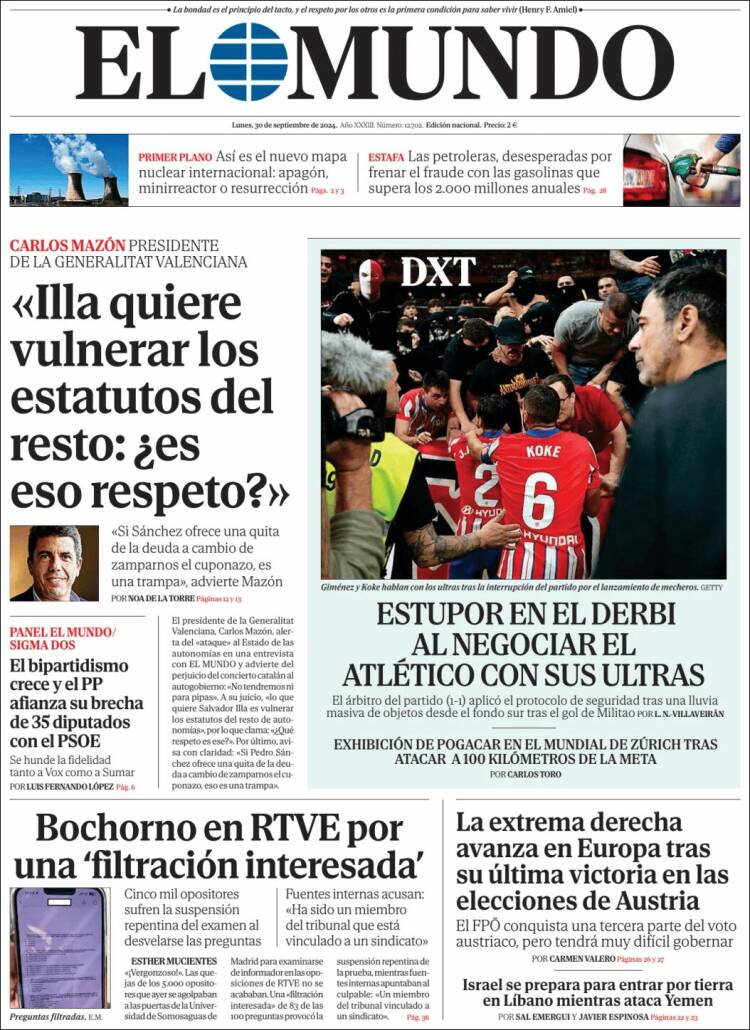 Portada de El Mundo (España)