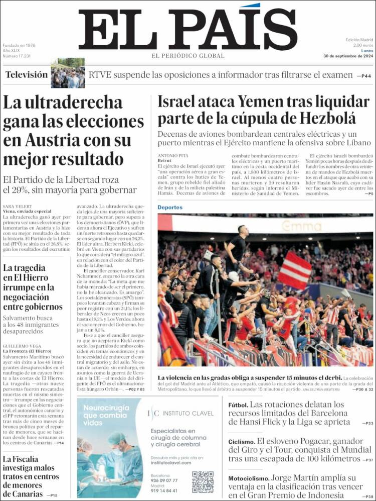 Portada de El País (España)