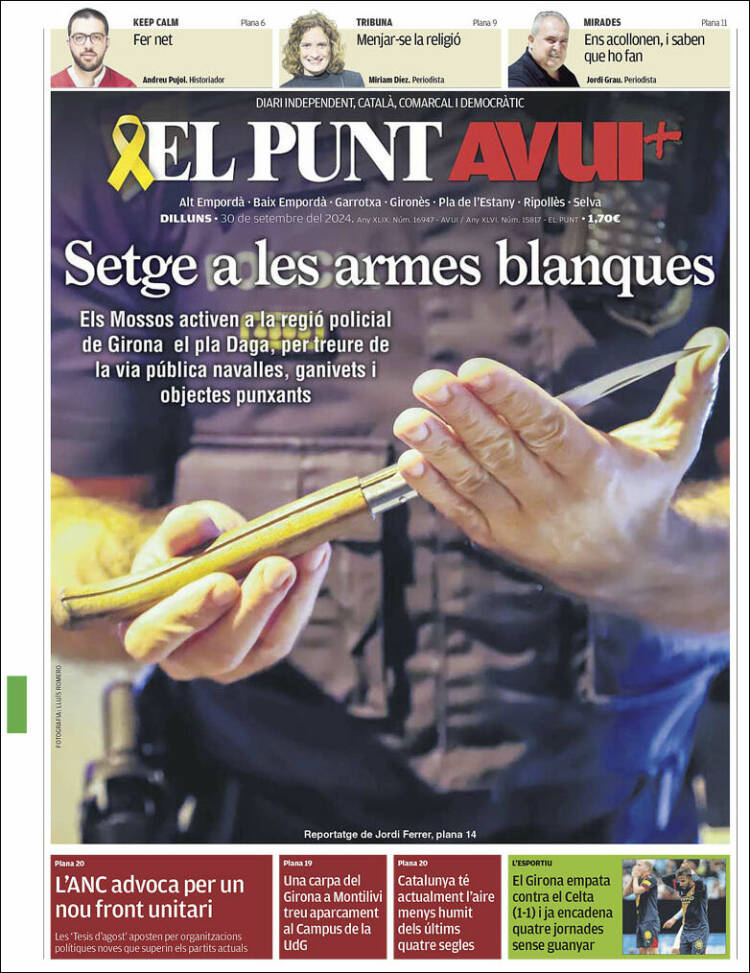 Portada de El Punt Avui - Girona (España)