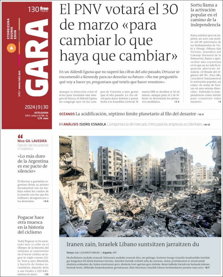 Portada de Gara (España)