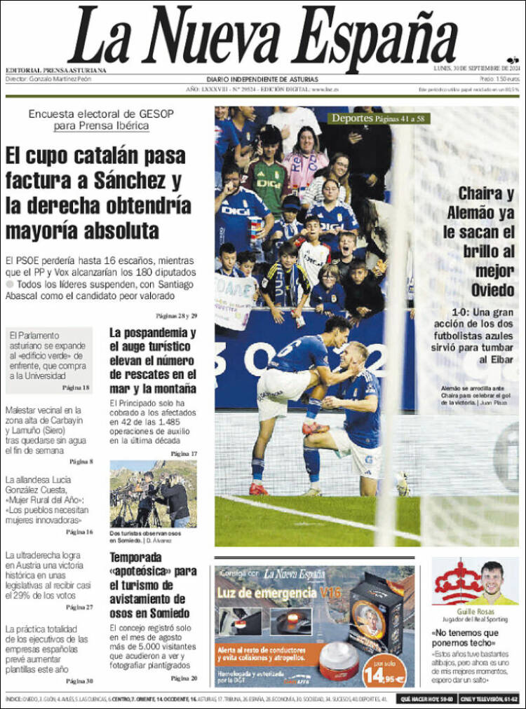 Portada de La Nueva España (España)