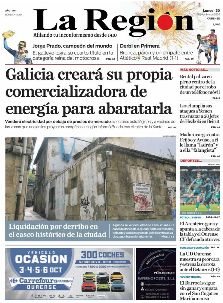 Portada de La Región de Ourense (España)